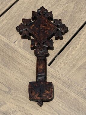 Vintage Ethiopian Coptic  Carved Wood Orthodox Christian Blessing Hand Cross
